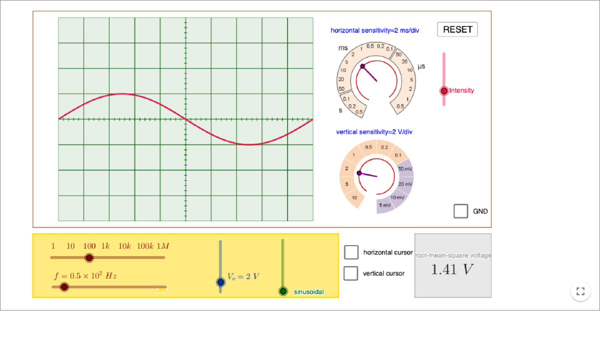 Function Generator and Oscilloscope GeoGebra Applet interactive preview