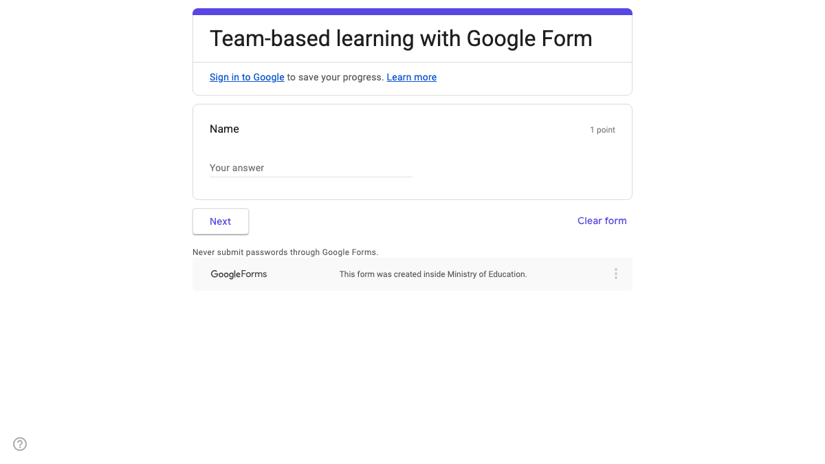 Team-Based Learning with Google Form interactive preview